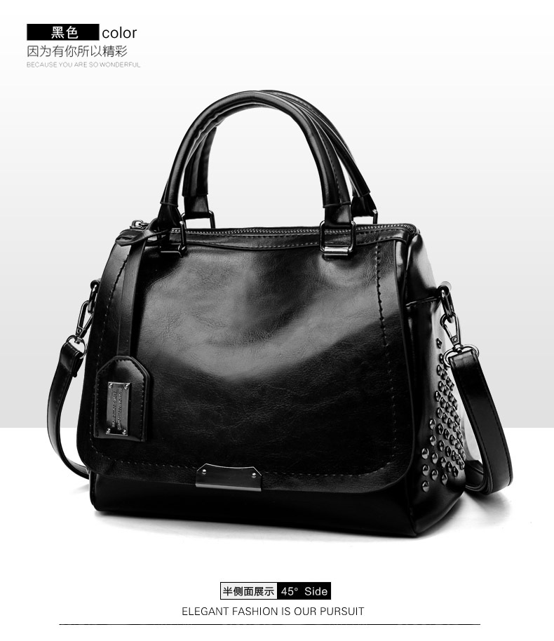 Foreign Trade New Women's Bag European and American Retro Handbag Oily Leather Rivet Women's Bag Crossbody Bag Women's Shoulder Bag One Piece Dropshipping Foreign Trade New Women's Bag European and American Retro Handbag Oily Leather Rivet Women's Bag Crossbody Bag Women's Shoulder Bag One Piece Dropshipping