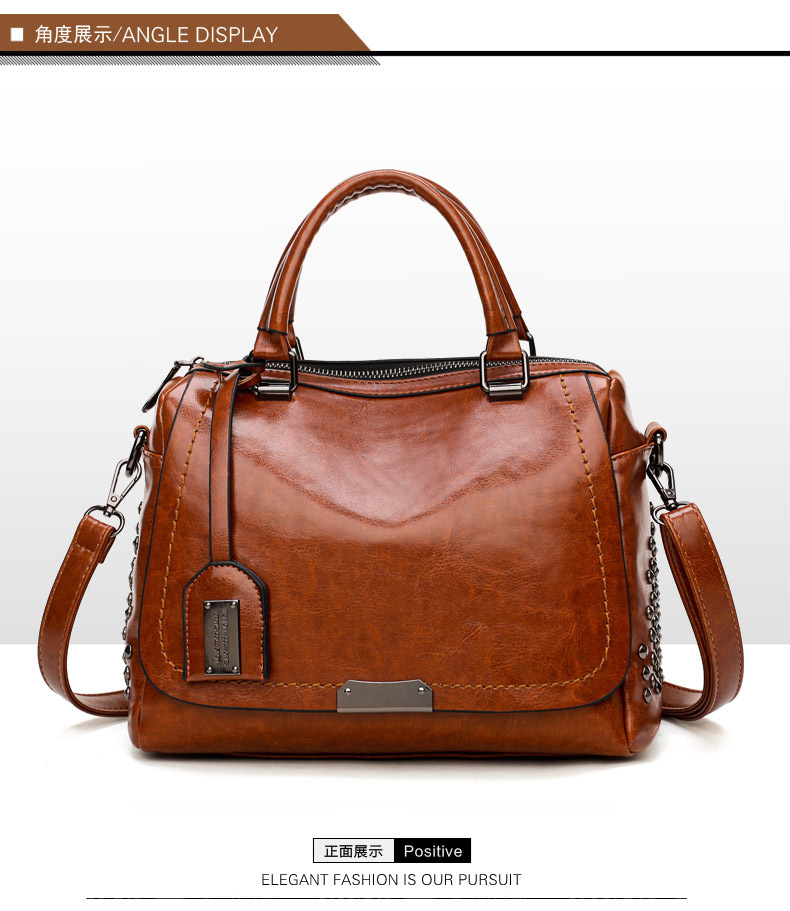 Foreign Trade New Women's Bag European and American Retro Handbag Oily Leather Rivet Women's Bag Crossbody Bag Women's Shoulder Bag One Piece Dropshipping Foreign Trade New Women's Bag European and American Retro Handbag Oily Leather Rivet Women's Bag Crossbody Bag Women's Shoulder Bag One Piece Dropshipping