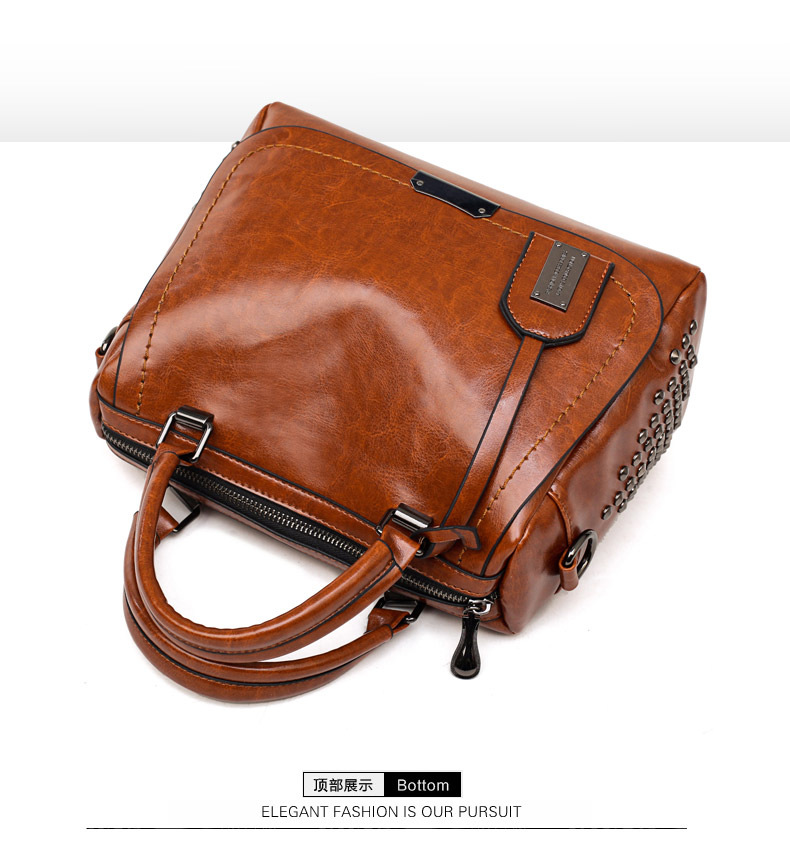 Foreign Trade New Women's Bag European and American Retro Handbag Oily Leather Rivet Women's Bag Crossbody Bag Women's Shoulder Bag One Piece Dropshipping Foreign Trade New Women's Bag European and American Retro Handbag Oily Leather Rivet Women's Bag Crossbody Bag Women's Shoulder Bag One Piece Dropshipping