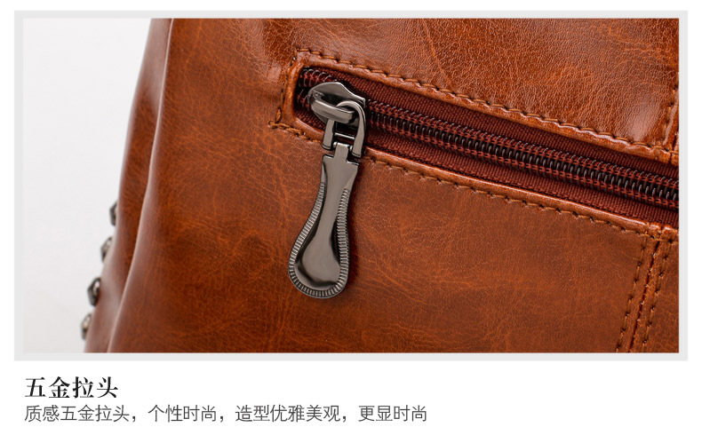 Foreign Trade New Women's Bag European and American Retro Handbag Oily Leather Rivet Women's Bag Crossbody Bag Women's Shoulder Bag One Piece Dropshipping Foreign Trade New Women's Bag European and American Retro Handbag Oily Leather Rivet Women's Bag Crossbody Bag Women's Shoulder Bag One Piece Dropshipping