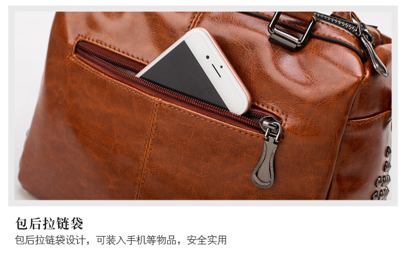 Foreign Trade New Women's Bag European and American Retro Handbag Oily Leather Rivet Women's Bag Crossbody Bag Women's Shoulder Bag One Piece Dropshipping Foreign Trade New Women's Bag European and American Retro Handbag Oily Leather Rivet Women's Bag Crossbody Bag Women's Shoulder Bag One Piece Dropshipping