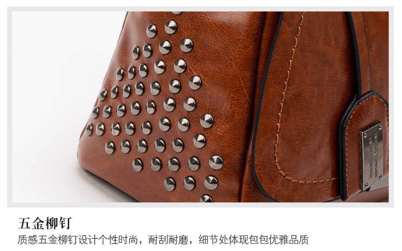 Foreign Trade New Women's Bag European and American Retro Handbag Oily Leather Rivet Women's Bag Crossbody Bag Women's Shoulder Bag One Piece Dropshipping Foreign Trade New Women's Bag European and American Retro Handbag Oily Leather Rivet Women's Bag Crossbody Bag Women's Shoulder Bag One Piece Dropshipping