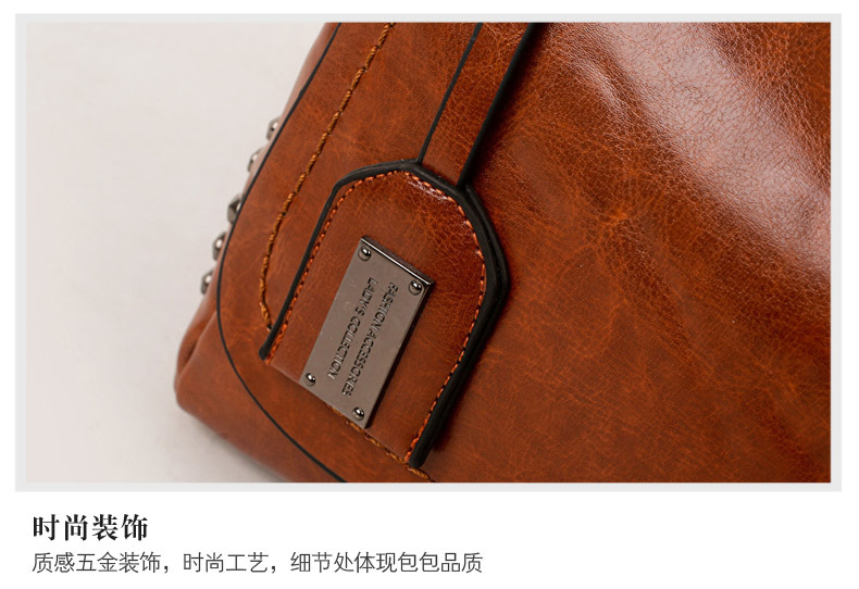 Foreign Trade New Women's Bag European and American Retro Handbag Oily Leather Rivet Women's Bag Crossbody Bag Women's Shoulder Bag One Piece Dropshipping Foreign Trade New Women's Bag European and American Retro Handbag Oily Leather Rivet Women's Bag Crossbody Bag Women's Shoulder Bag One Piece Dropshipping