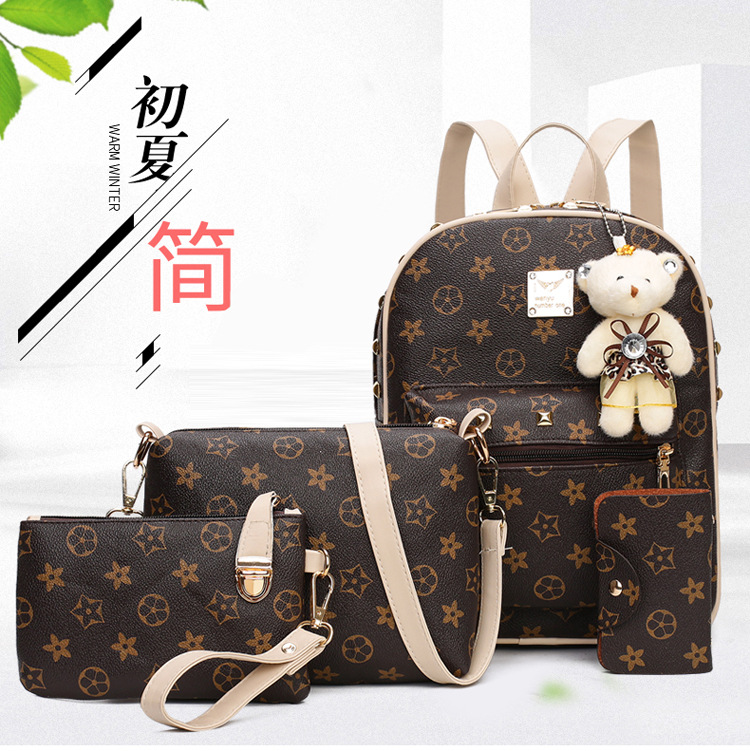 New Women's Bag Korean Fashion Four-Piece Set Mother and Child Bag Bear Rivet Women's Backpack