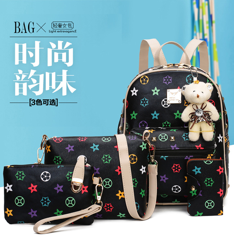 New Women's Bag Korean Fashion Four-Piece Set Mother and Child Bag Bear Rivet Women's Backpack