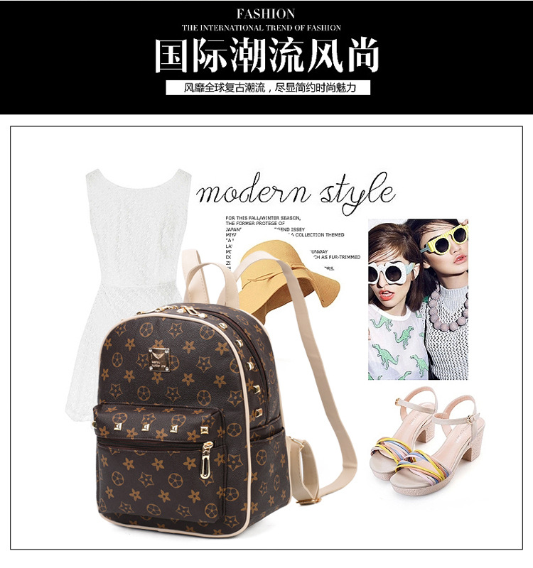 New Women's Bag Korean Fashion Four-Piece Set Mother and Child Bag Bear Rivet Women's Backpack