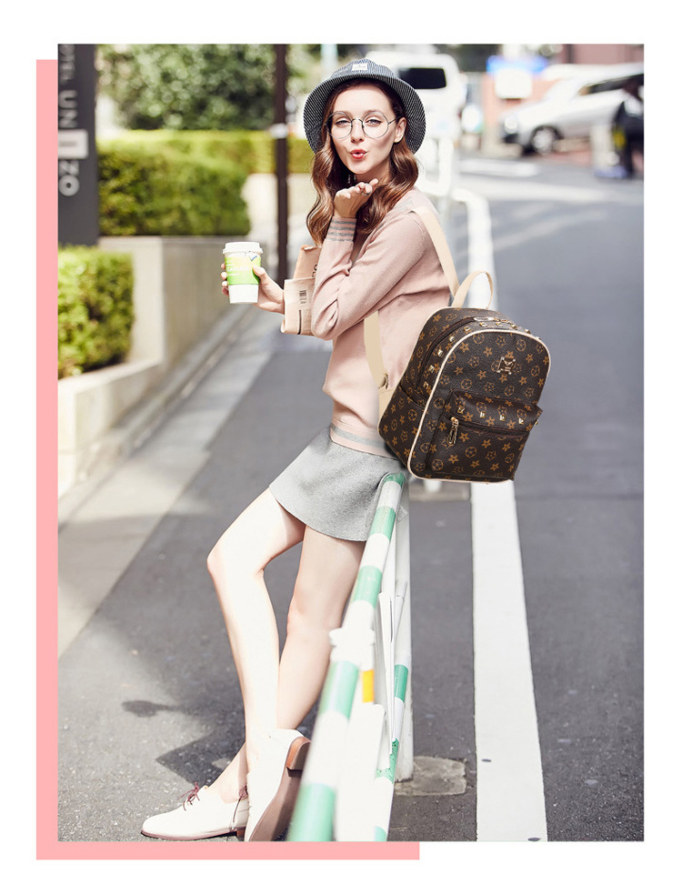 New Women's Bag Korean Fashion Four-Piece Set Mother and Child Bag Bear Rivet Women's Backpack