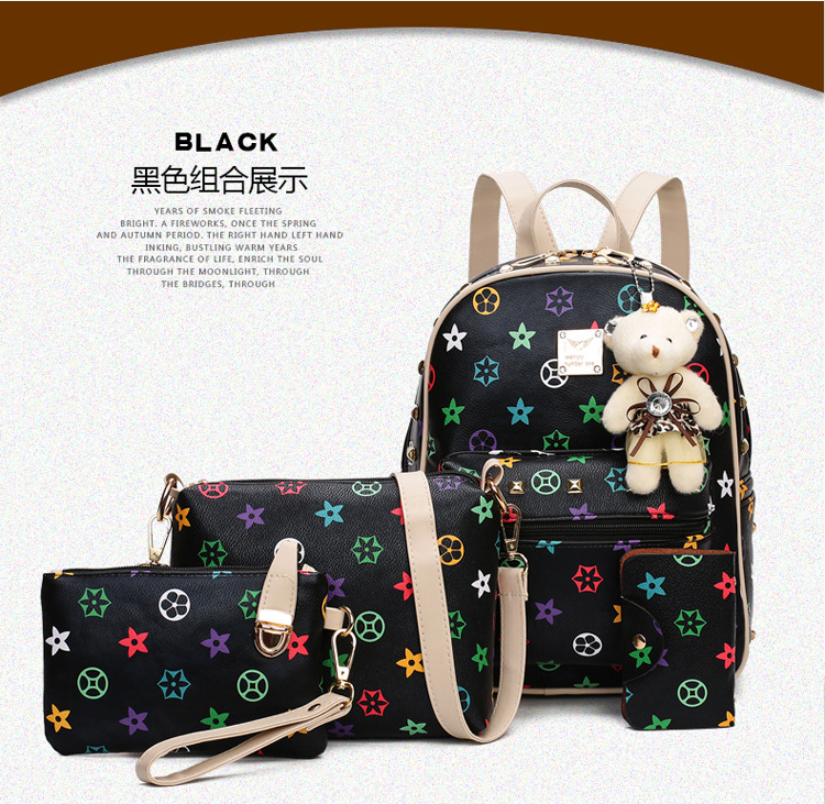 New Women's Bag Korean Fashion Four-Piece Set Mother and Child Bag Bear Rivet Women's Backpack