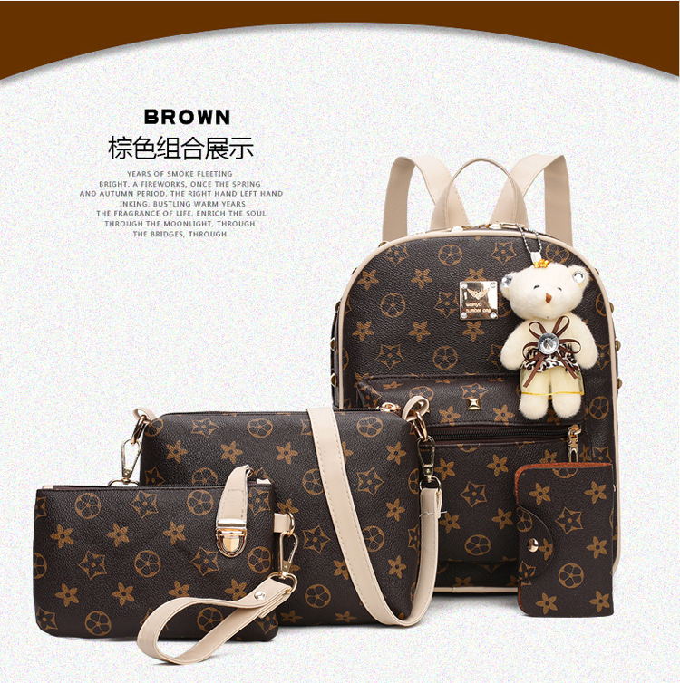 New Women's Bag Korean Fashion Four-Piece Set Mother and Child Bag Bear Rivet Women's Backpack
