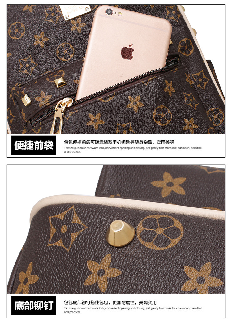 New Women's Bag Korean Fashion Four-Piece Set Mother and Child Bag Bear Rivet Women's Backpack