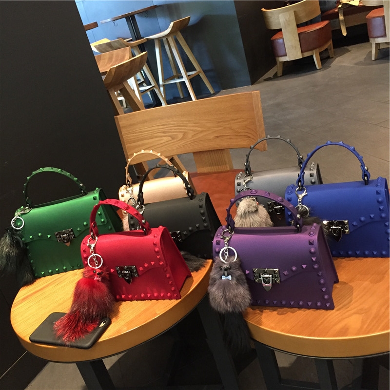 2021 European and American New Fashion Frosted and Matte PVC Gel Bag Trend Colorful Crystals Rivet Hand-Carrying One Shoulder Crossbody