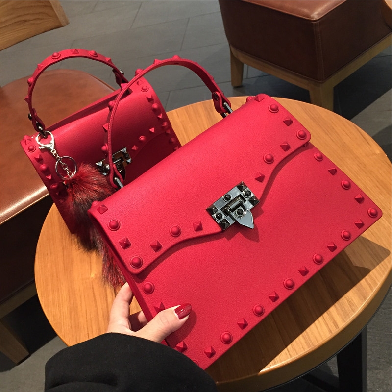 2021 European and American New Fashion Frosted and Matte PVC Gel Bag Trend Colorful Crystals Rivet Hand-Carrying One Shoulder Crossbody