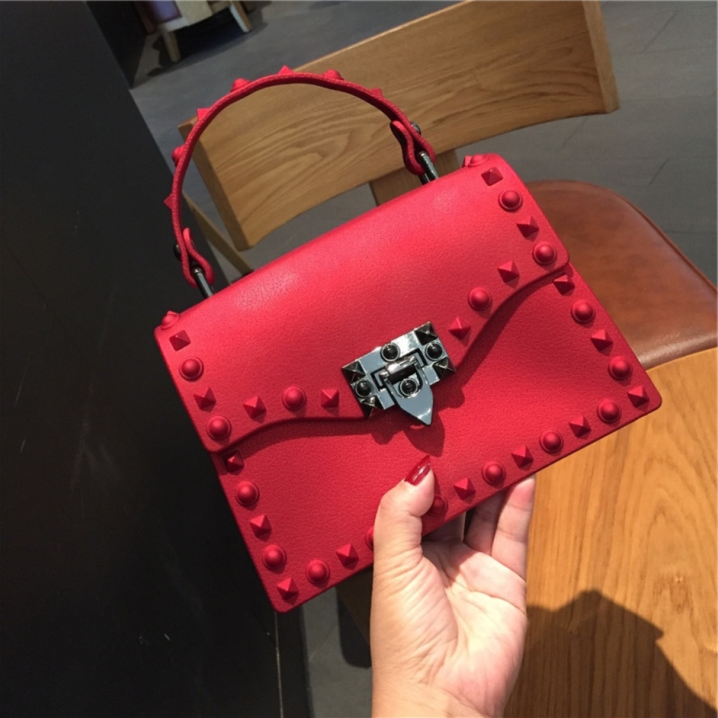 2021 European and American New Fashion Frosted and Matte PVC Gel Bag Trend Colorful Crystals Rivet Hand-Carrying One Shoulder Crossbody