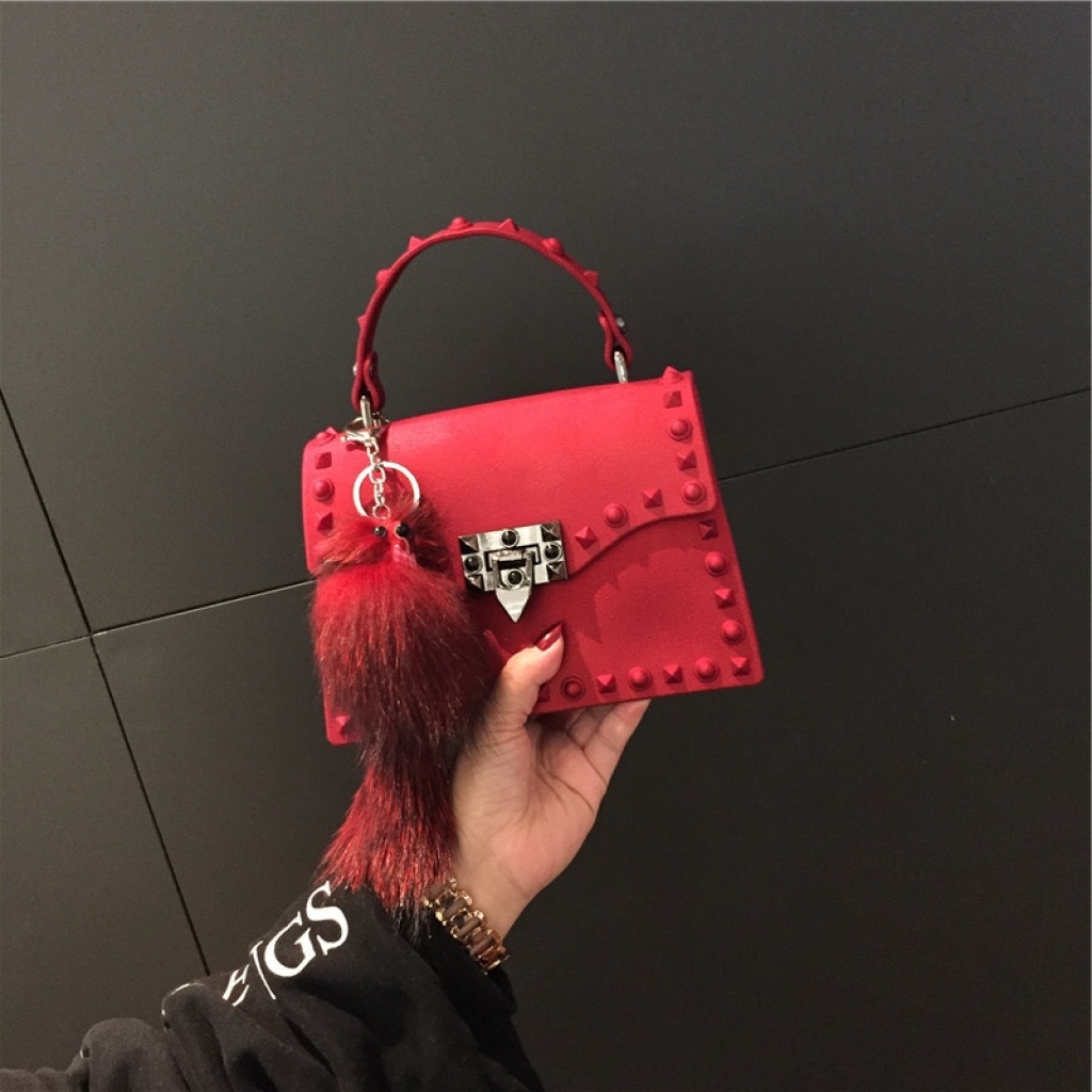 2021 European and American New Fashion Frosted and Matte PVC Gel Bag Trend Colorful Crystals Rivet Hand-Carrying One Shoulder Crossbody
