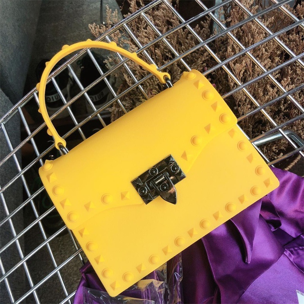 2021 European and American New Fashion Frosted and Matte PVC Gel Bag Trend Colorful Crystals Rivet Hand-Carrying One Shoulder Crossbody