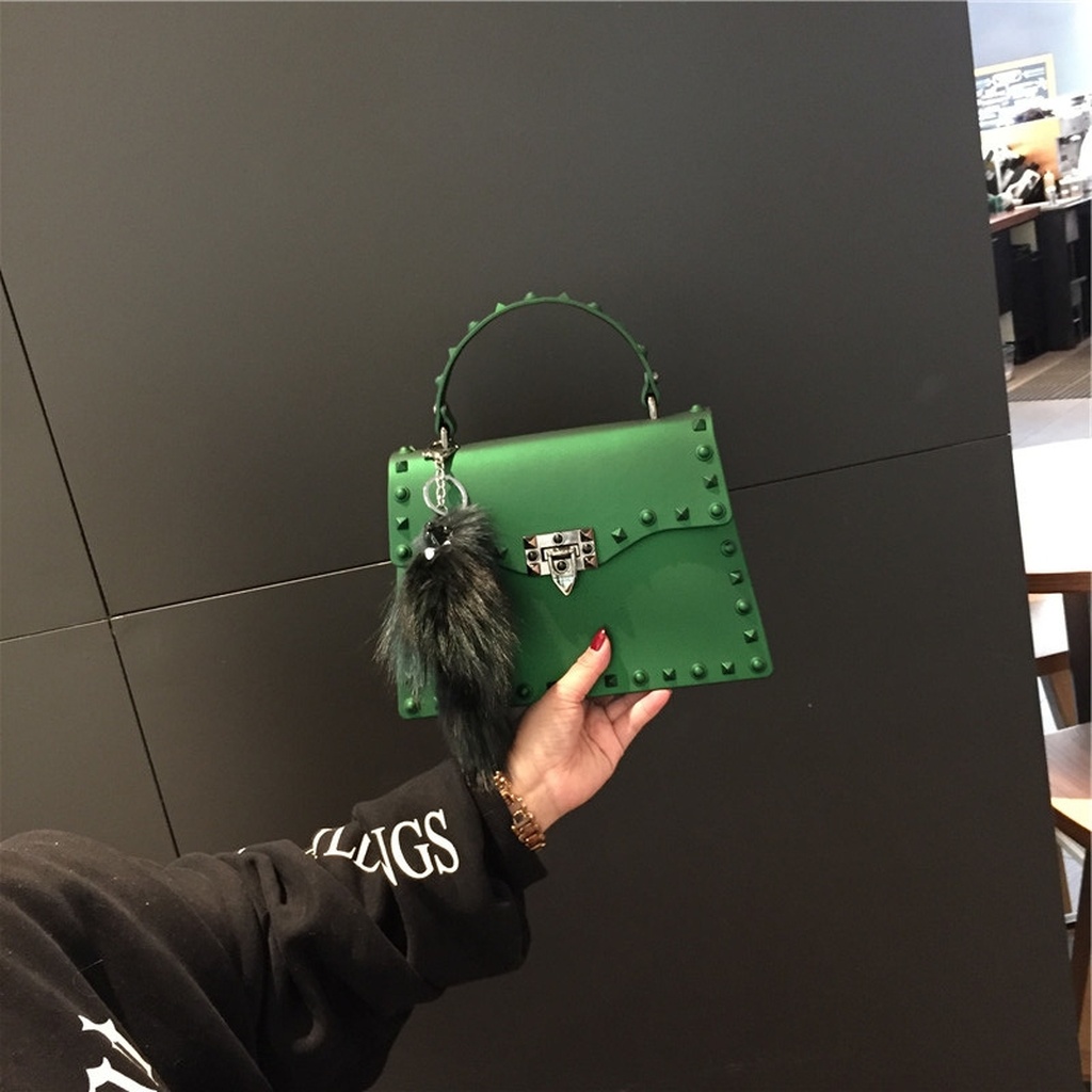 2021 European and American New Fashion Frosted and Matte PVC Gel Bag Trend Colorful Crystals Rivet Hand-Carrying One Shoulder Crossbody