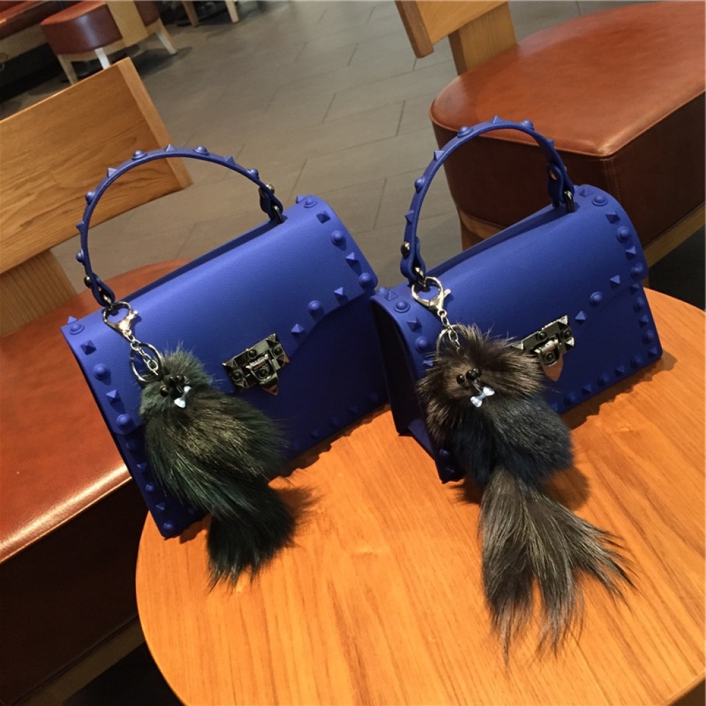 2021 European and American New Fashion Frosted and Matte PVC Gel Bag Trend Colorful Crystals Rivet Hand-Carrying One Shoulder Crossbody
