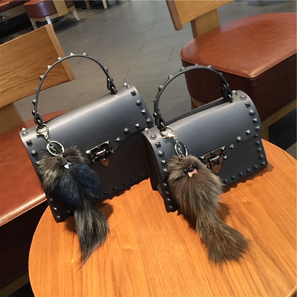 2021 European and American New Fashion Frosted and Matte PVC Gel Bag Trend Colorful Crystals Rivet Hand-Carrying One Shoulder Crossbody