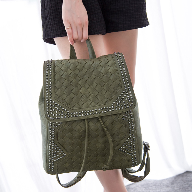 2015 new fashion woven backpack Korean star rivet bag