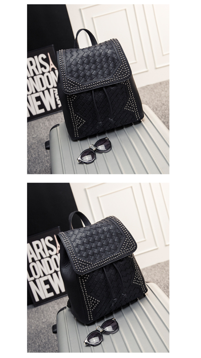 2015 new fashion woven backpack Korean star rivet bag