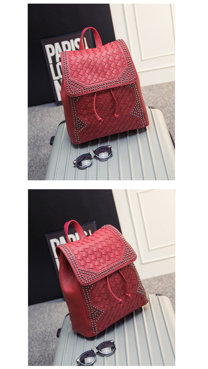 2015 new fashion woven backpack Korean star rivet bag