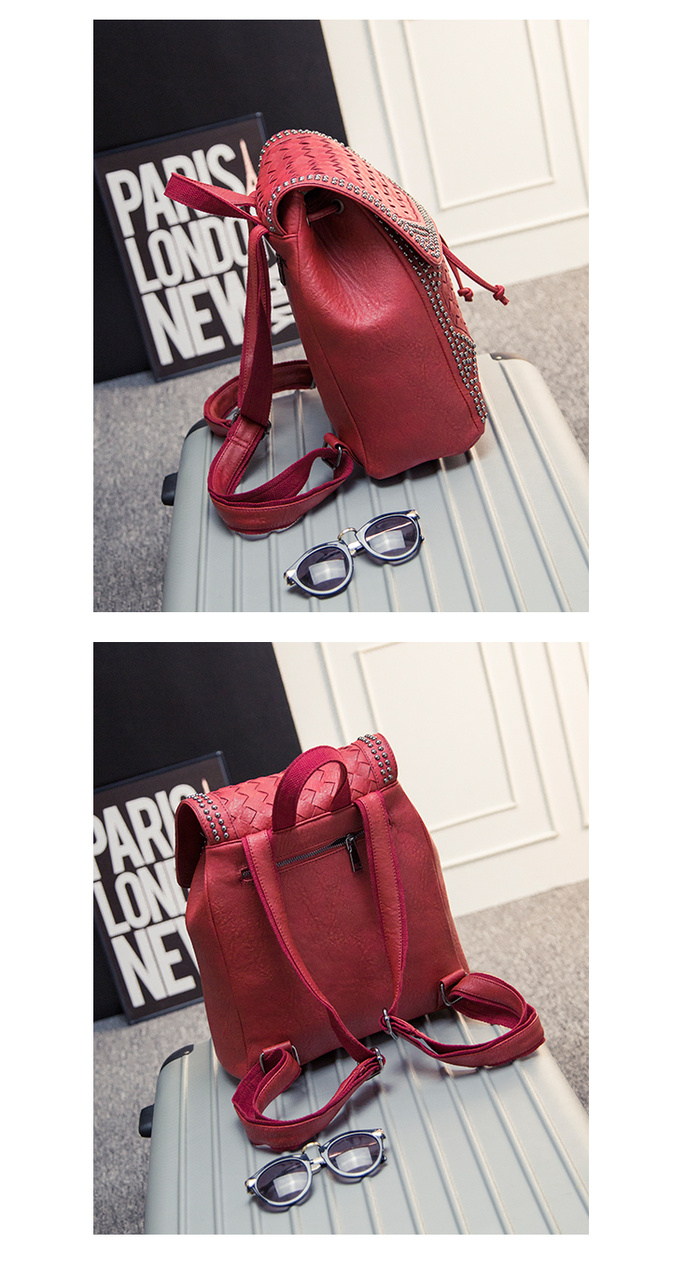 2015 new fashion woven backpack Korean star rivet bag