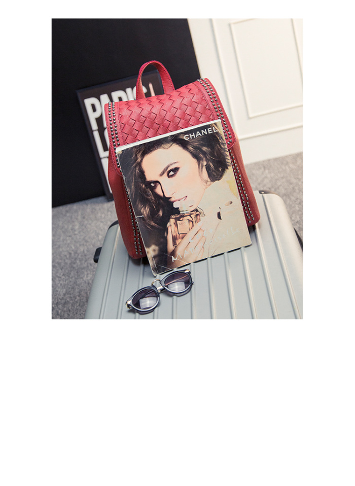 2015 new fashion woven backpack Korean star rivet bag