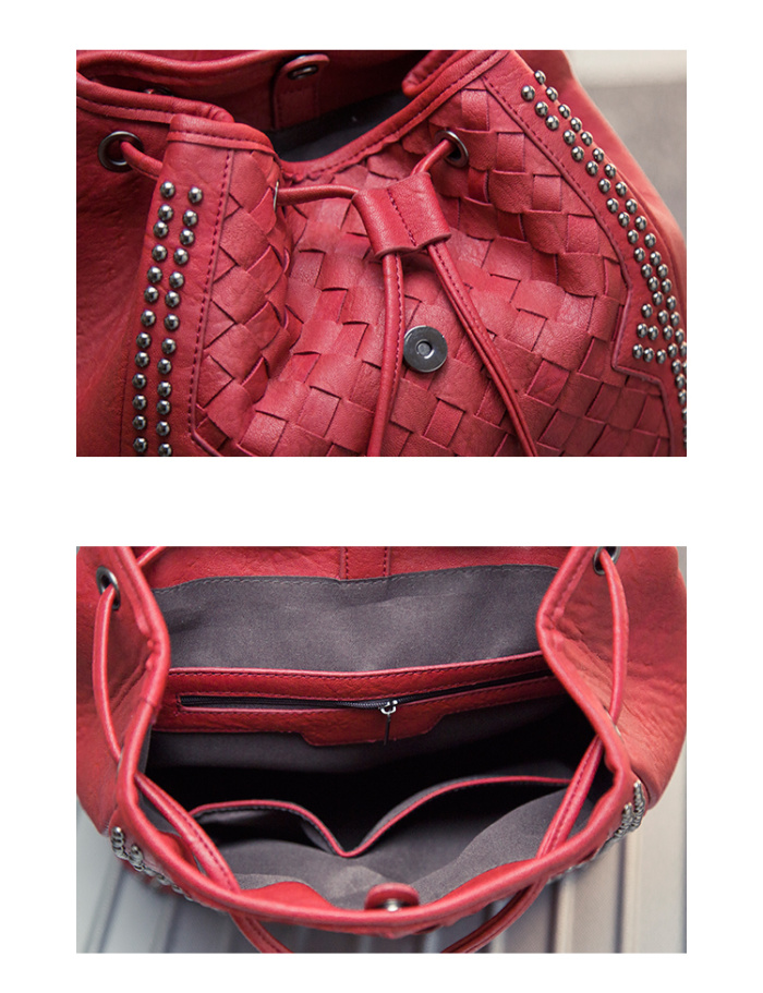 2015 new fashion woven backpack Korean star rivet bag