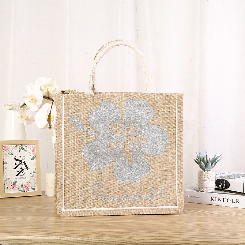 Factory Wholesale Bohemian Printed Jute Bag Ladies Barrel Tote Zipper Flower Bag in Stock