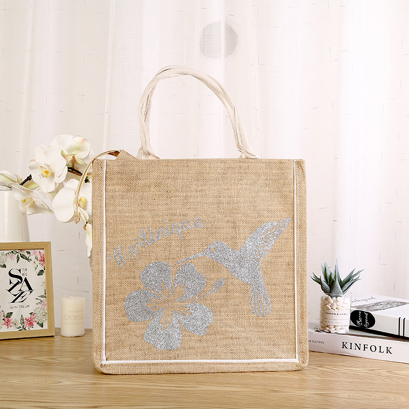 Factory Wholesale Bohemian Printed Jute Bag Ladies Barrel Tote Zipper Flower Bag in Stock