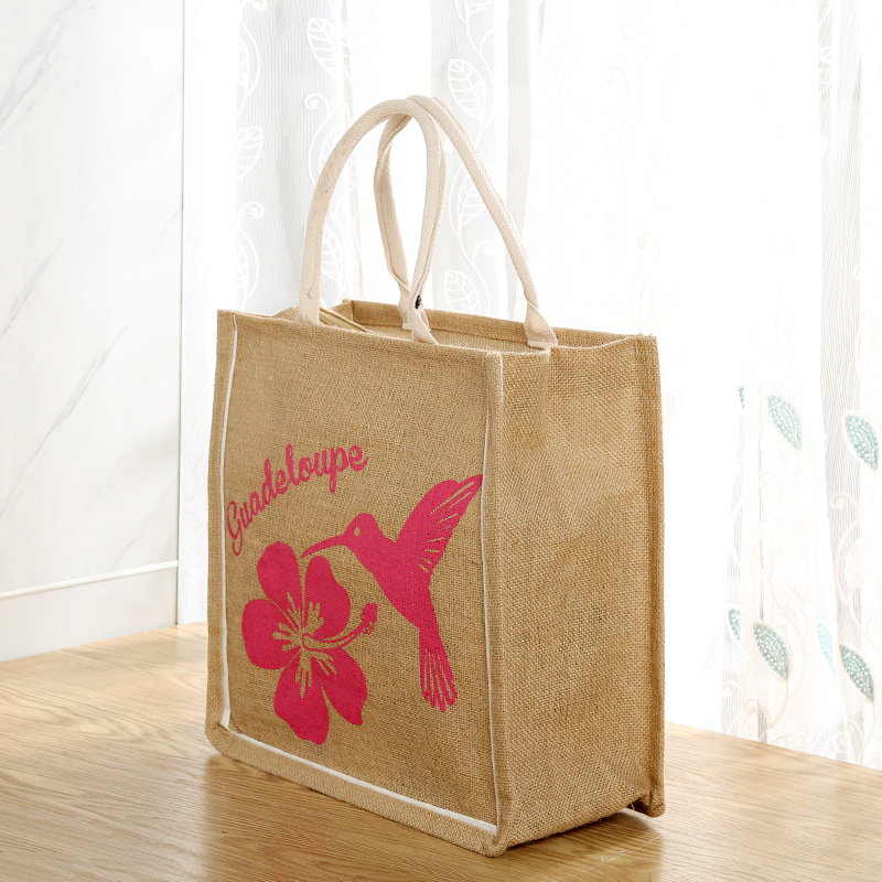 Factory Wholesale Bohemian Printed Jute Bag Ladies Barrel Tote Zipper Flower Bag in Stock