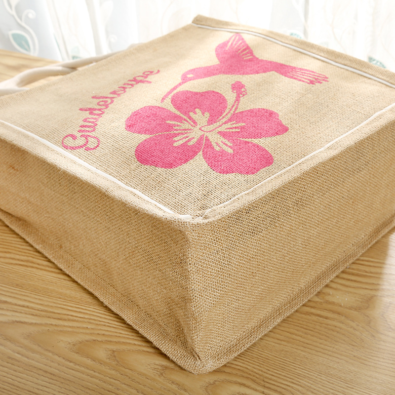 Factory Wholesale Bohemian Printed Jute Bag Ladies Barrel Tote Zipper Flower Bag in Stock