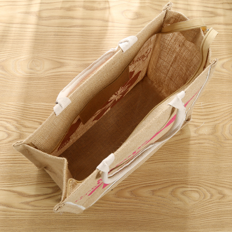 Factory Wholesale Bohemian Printed Jute Bag Ladies Barrel Tote Zipper Flower Bag in Stock