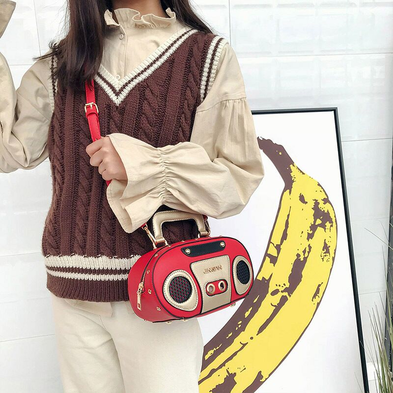 New personality funny radio rivet bag shoulder cross chain bag mobile phone lady bag