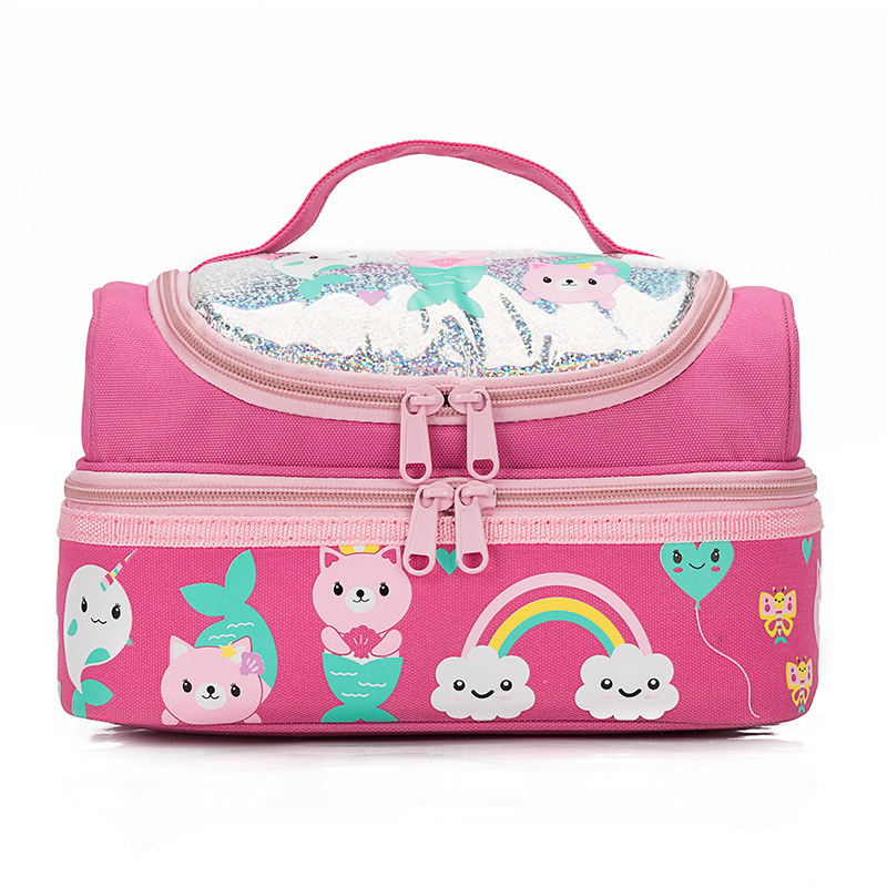 Stock Whole Double Layer Children's Lunch Bag Children's Outdoor Travel Cartoon Portable Packed Lunch Thermostatic Bag