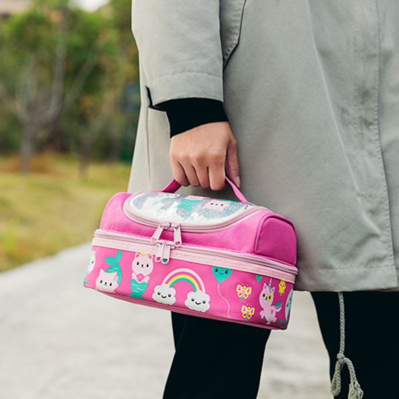 Stock Whole Double Layer Children's Lunch Bag Children's Outdoor Travel Cartoon Portable Packed Lunch Thermostatic Bag