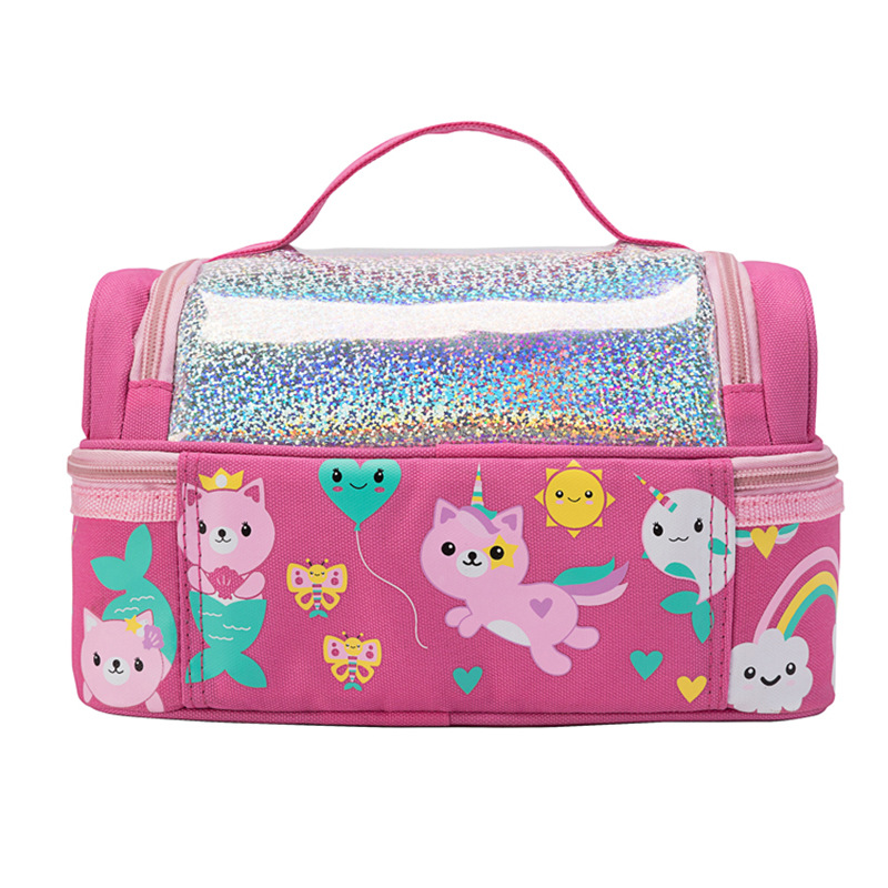 Stock Whole Double Layer Children's Lunch Bag Children's Outdoor Travel Cartoon Portable Packed Lunch Thermostatic Bag