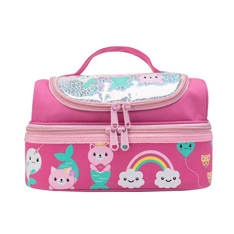 Stock Whole Double Layer Children's Lunch Bag Children's Outdoor Travel Cartoon Portable Packed Lunch Thermostatic Bag