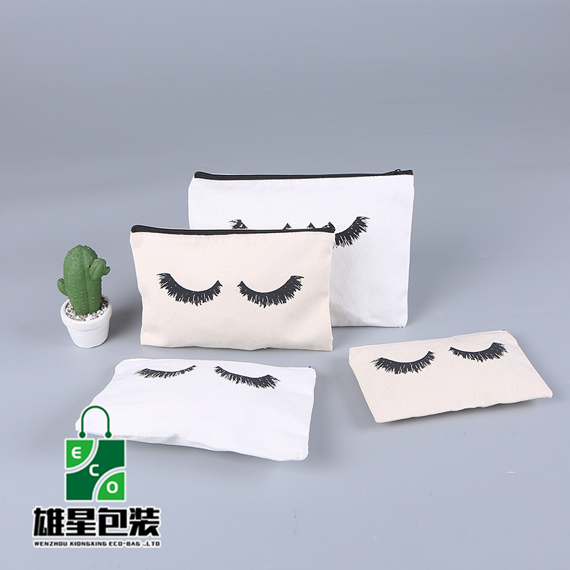 In Stock Wholesale Cross-Border Eyelash Stationery Pencil Case Canvas Bag Student Women&#039;s Zipper Clutch Canvas Pen Bag