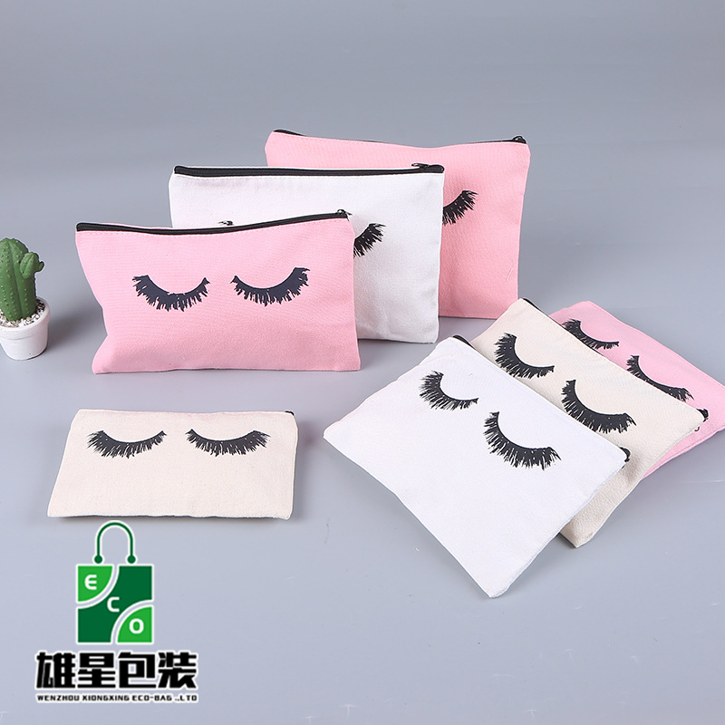 In Stock Wholesale Cross-Border Eyelash Stationery Pencil Case Canvas Bag Student Women&#039;s Zipper Clutch Canvas Pen Bag