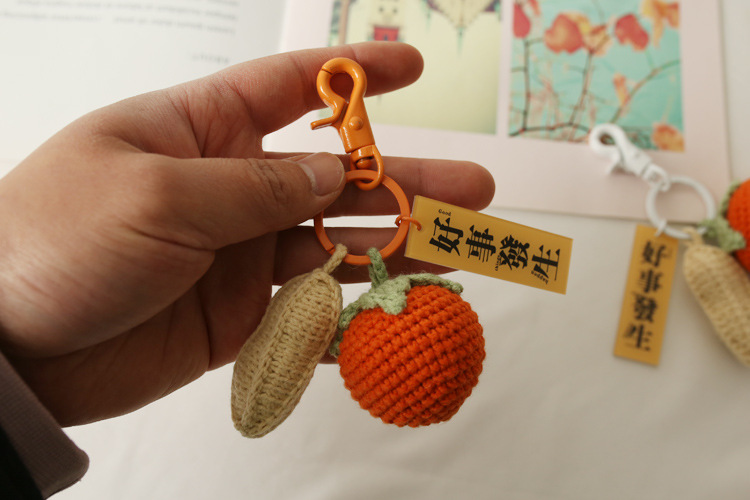Bag Fragrant Words High Quality Persimmon Peanut Pendant Good Things Happen Keychain in Stock Wholesale