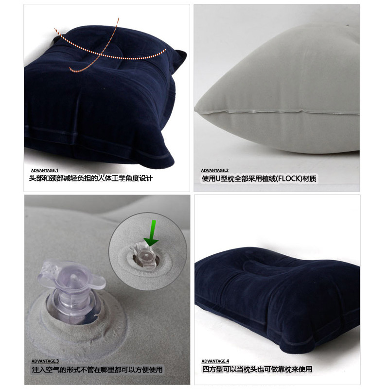 Pillow Large Thick Flocking Square Camping Sleeping Bag Pillow Lunch Break Cushion Folding Travel Pillow in Stock