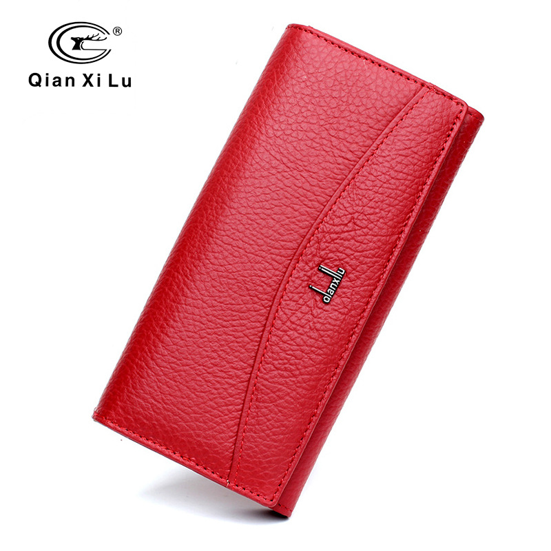 Ladies real leather wallet Ladies baotou layer cowhide long purse classic handbag Chinese red bag wallet