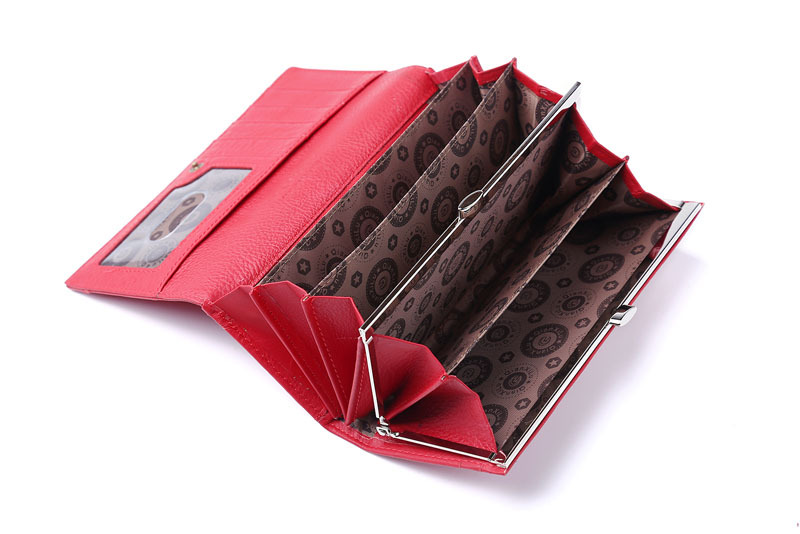 Ladies real leather wallet Ladies baotou layer cowhide long purse classic handbag Chinese red bag wallet