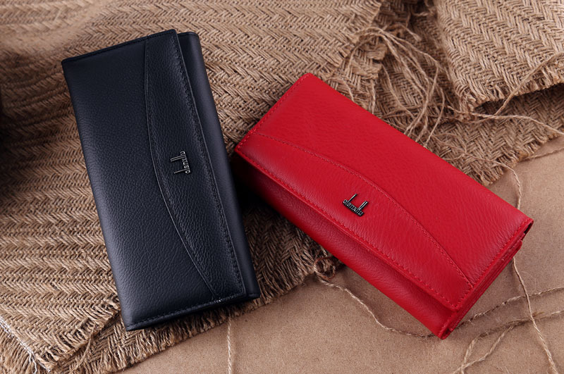 Ladies real leather wallet Ladies baotou layer cowhide long purse classic handbag Chinese red bag wallet