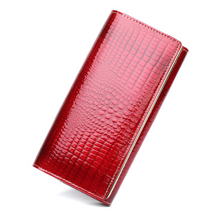 Ladies real leather wallet Ladies baotou layer cowhide long purse classic handbag Chinese red bag wallet