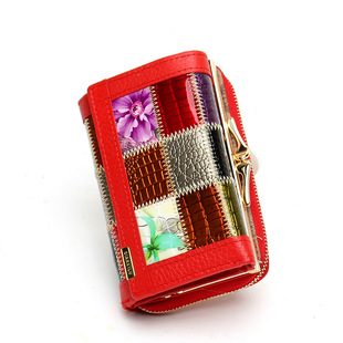 Ladies real leather wallet Ladies baotou layer cowhide long purse classic handbag Chinese red bag wallet