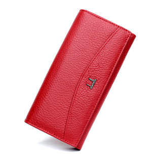 Ladies real leather wallet Ladies baotou layer cowhide long purse classic handbag Chinese red bag wallet