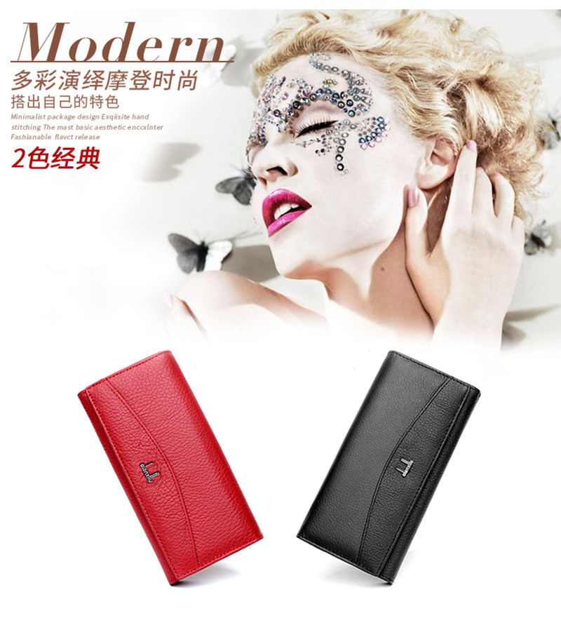 Ladies real leather wallet Ladies baotou layer cowhide long purse classic handbag Chinese red bag wallet