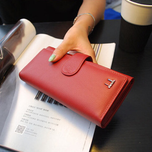 Ladies real leather wallet Ladies baotou layer cowhide long purse classic handbag Chinese red bag wallet
